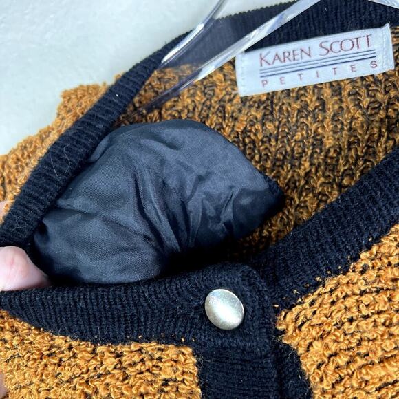 Vintage Karen Scott Boucle Knit Cardigan Sweaater Golden Yellow Black Buttons - Picture 6 of 6